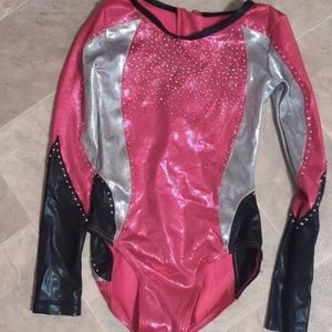 Gymnastic dance outfit sequin hot pink silver with diamonds size intermediate.